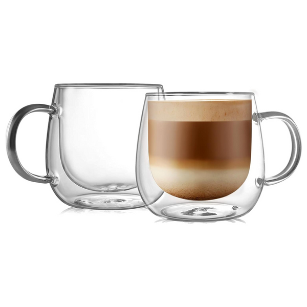 2-Pack 16oz Double Walled Glass Coffee Mugs