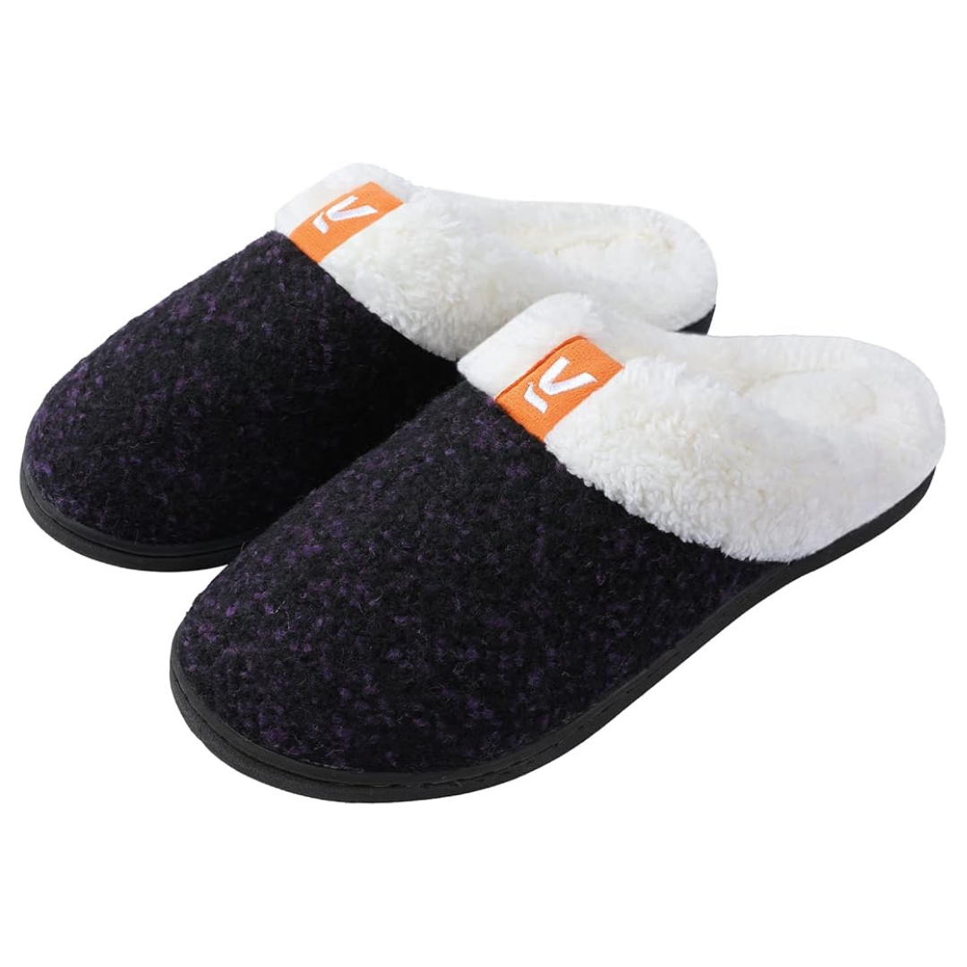 Unisex Comfort Wool Plush Fleece Lined Memory Foam Slippers