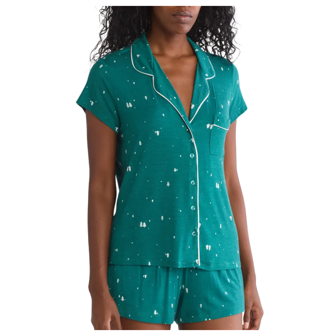 Nordstrom Rack Tranquility Shortie Pajamas (Green-Ivory Tiny Trees)