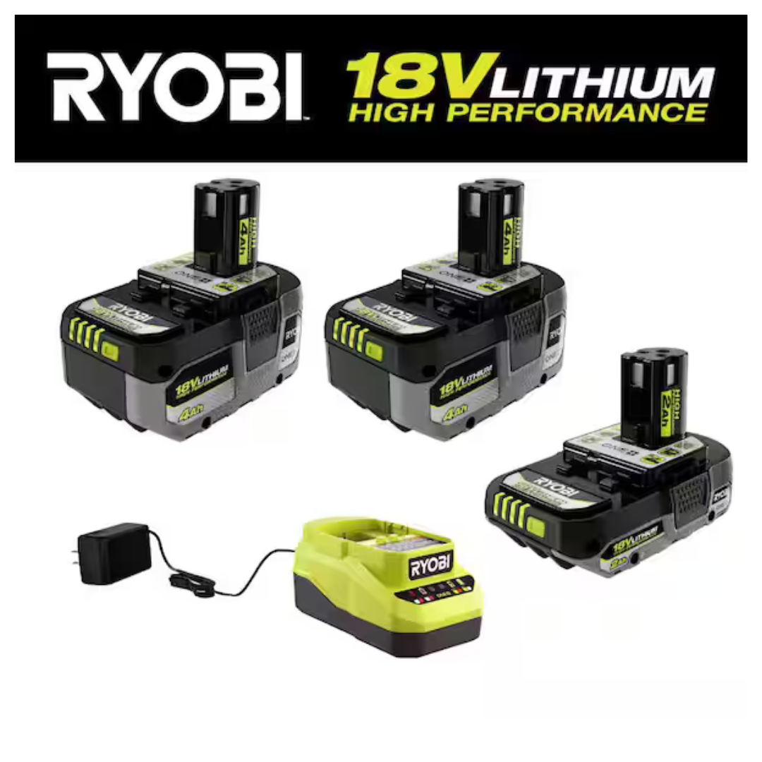 3-Count Ryobi One+ 18V HP Batteries (2Ah + 4Ah + 4Ah) + Charger