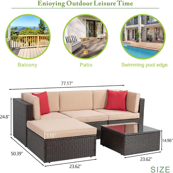 5-Piece Vongrasig All-Weather Patio Outdoor Sectional Sets