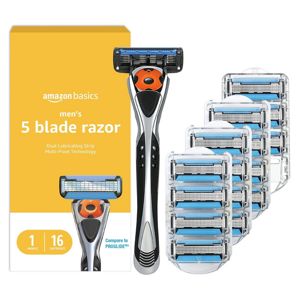 17-Piece Amazon Basics 5-Blade Men's Razor (Handle + 16 Cartridges)