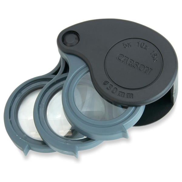 Carson 3-in-1 Portable TriView 5x/10x/15x Folding Loupe Magnifier