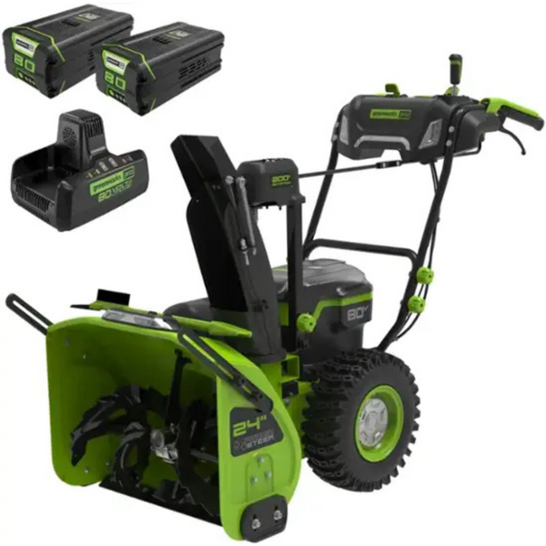 Greenworks 80V 24" Cordless Snow Blower with (2) 4.0 Batteries and Dual-Port Charger