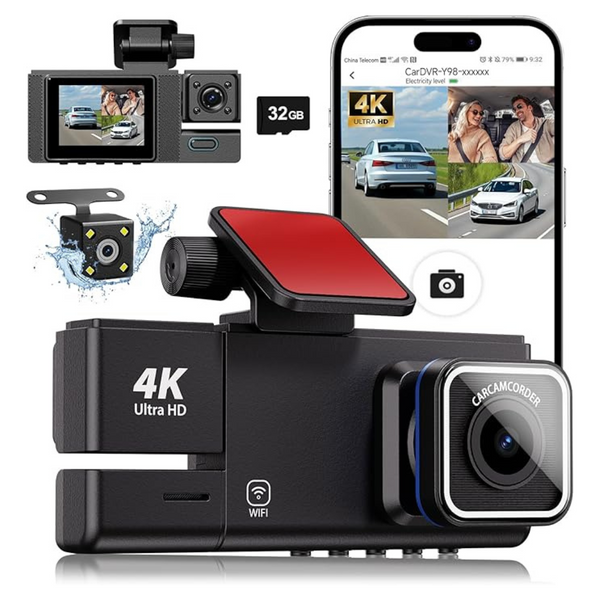 3 Channel WiFi 4K UHD Dash Cam with Free 32GB Card