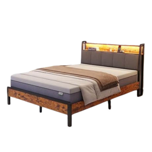 Novilla Storage Headboard Platform Full Size Metal Bed Frame