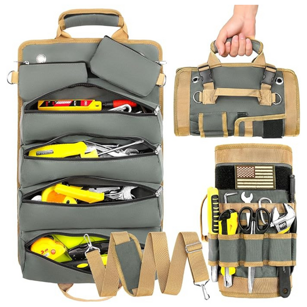 Roll Tool Bag Organizer With 2 Detachable Tool Pouch