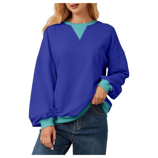 Women's Oversized Color Block Crew Neck Sweatshirt