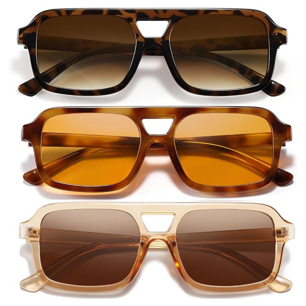 3-Pack Unisex Trendy Vintage Retro Square Sunglasses