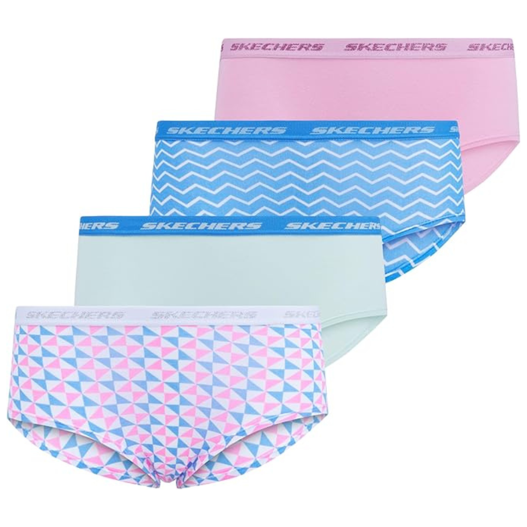 4-Pack Skechers Girls Underwear Cotton Panties (Size: 10 In Geo Mix)