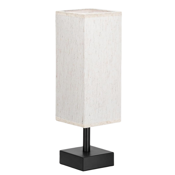 Bedside Square Flaxen Fabric Shade Table Lamp With Black Wood Base