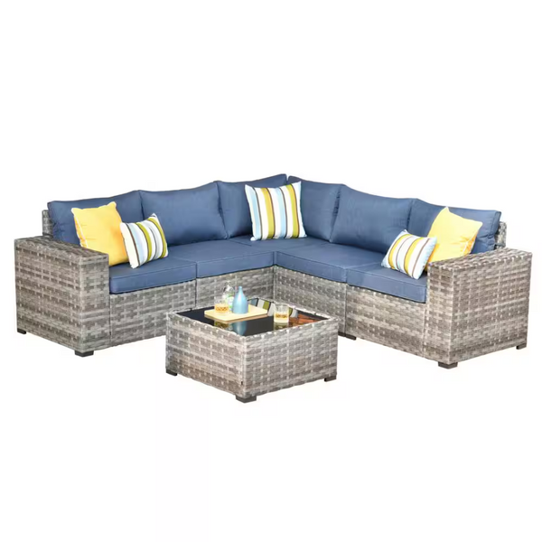 6-Piece Hooowooo Tahoe Wicker Arm Outdoor Patio Conversation Sofa Set