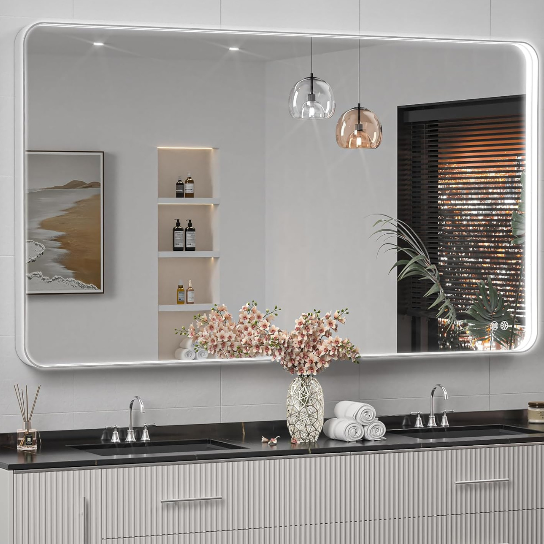 40" x 30" Rounded Rectangle LED Bathroom Mirror with Lights