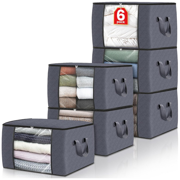 6-Pack Fab Totes Foldable Clothes Storage Bags with Lids & Handle