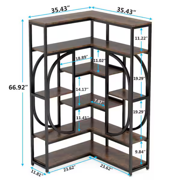 Eulas 14 Shelf Industrial L-Shaped Corner Bookcase