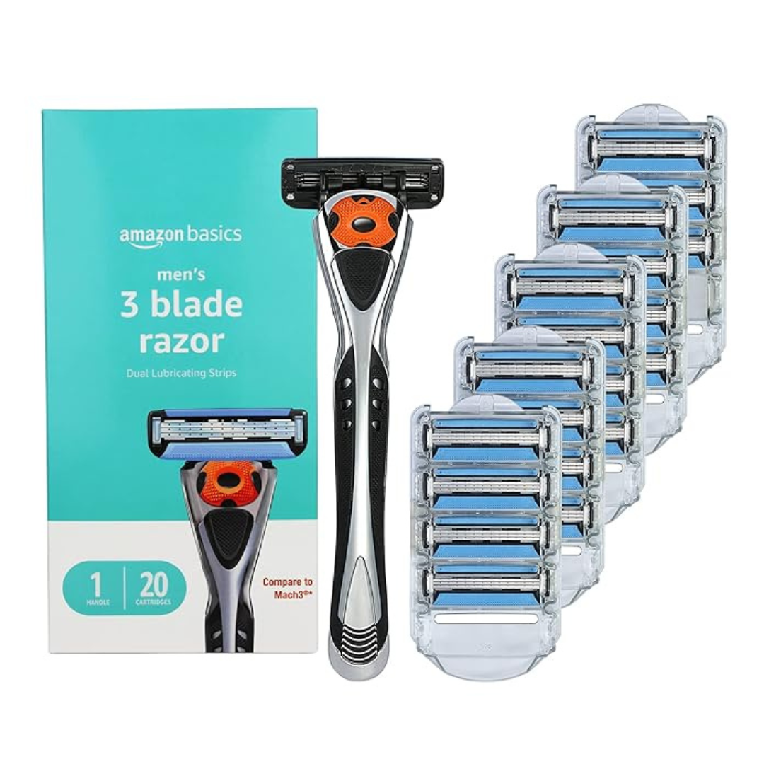 Amazon Basics Men's 3-Blade Motion Sphere Razor W/ 20 Blade Cartridges