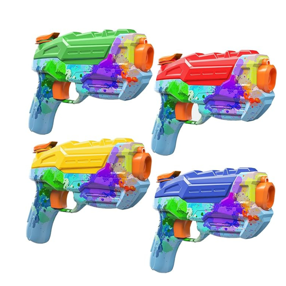 4-Pack Kids Unique Long Range Watercolor Water Gun Set