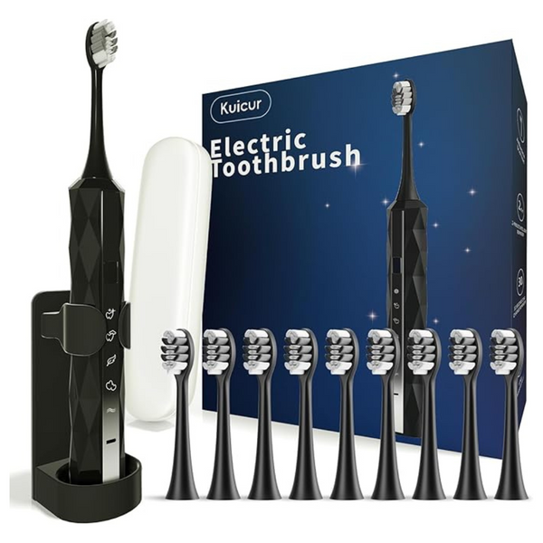 Sonic Electric Toothbrush With 10 Brush Heads & Travel Case (2 Colors)