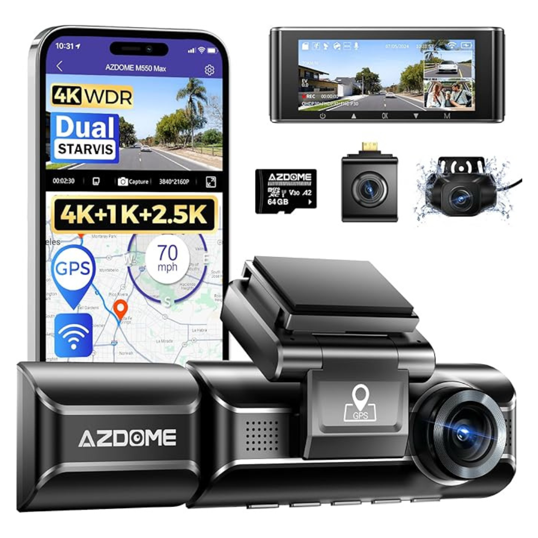 Azdome M550 Max 4K 3 Channel Triple Dash Cam With 64GB Card