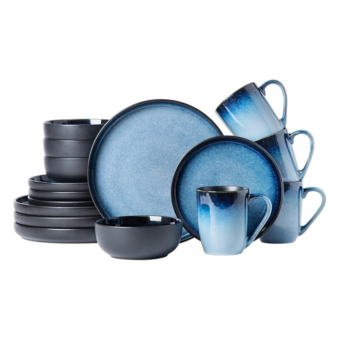 16-Piece Ceramic Plates and Bowls Dinnerware Sets, Service for 4