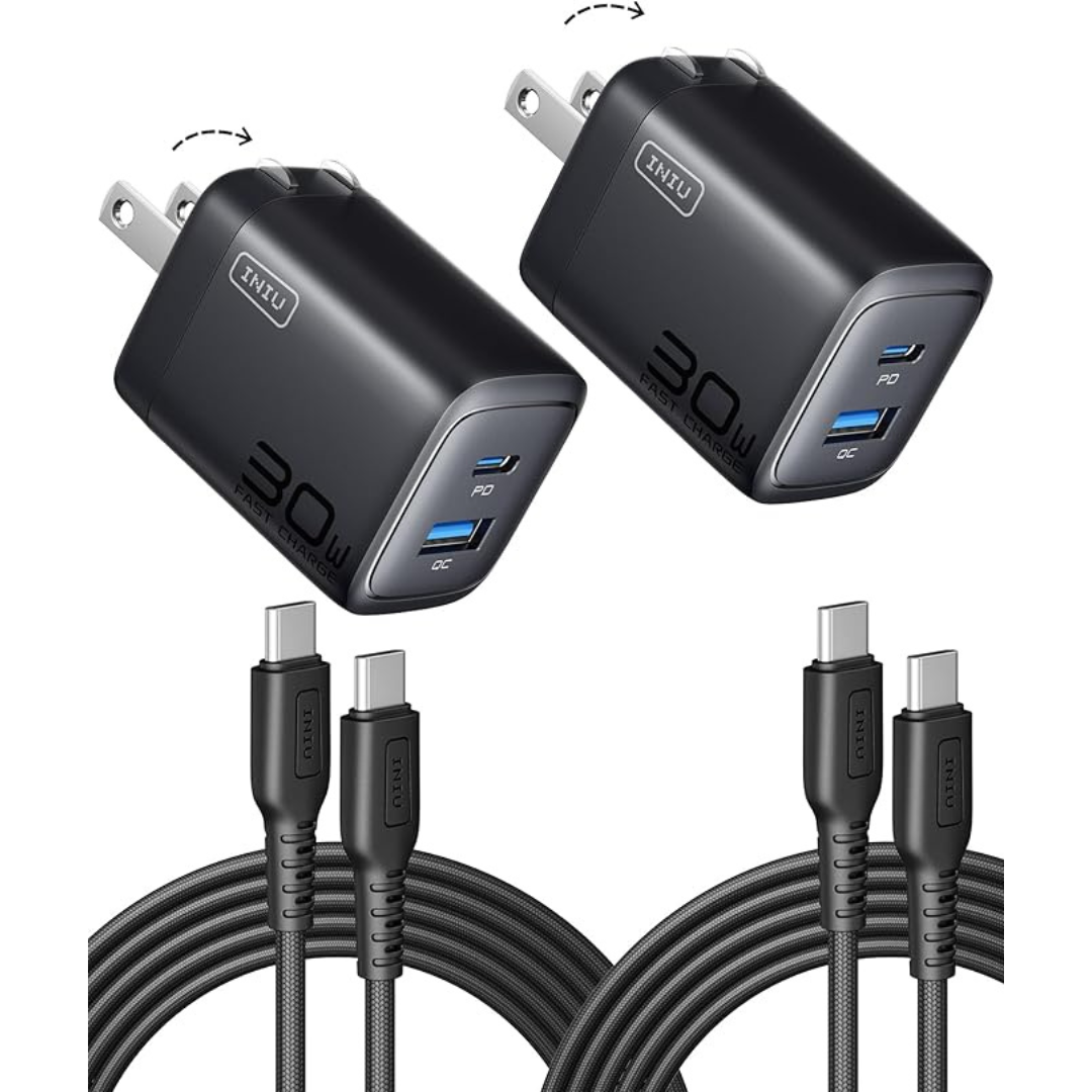 2-Pack INIU 30W Fast Charging 2-Port USB C Charger Block W/ 5ft USB-C Cable