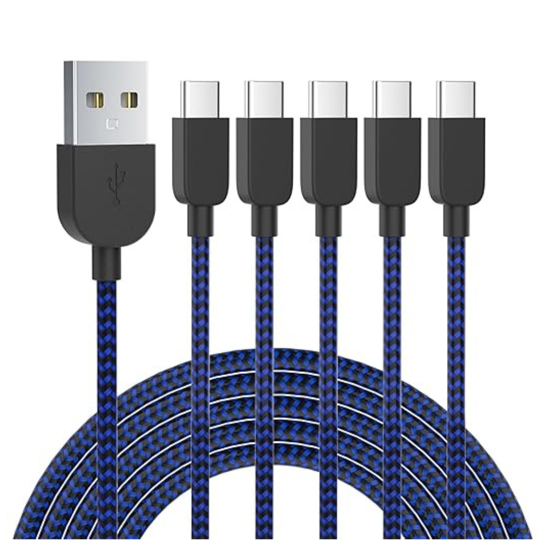 5-Pack Fast Charging 3.1A Quick Charge USB A to USB Type C Charging Cable