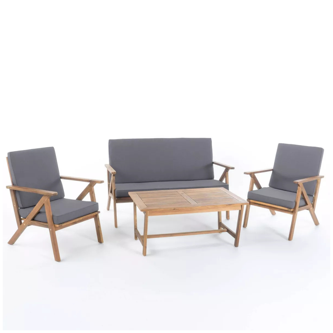 Christopher Knight Home Panama 4-Piece Acacia Wood Patio Chair Set