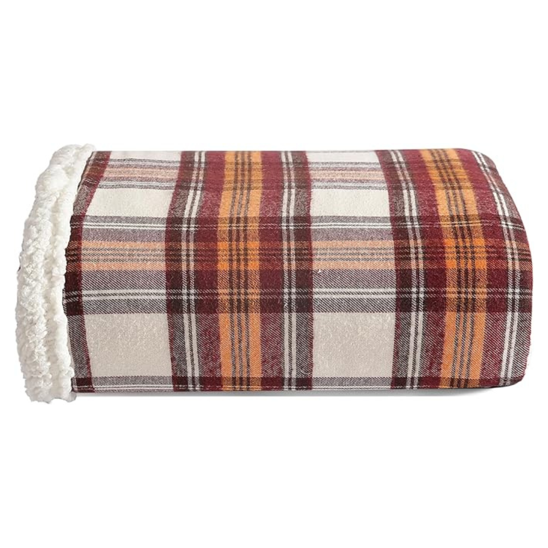 60"x50" Eddie Bauer Reversible Sherpa Fleece Throw Blanket (Edgewood Red)