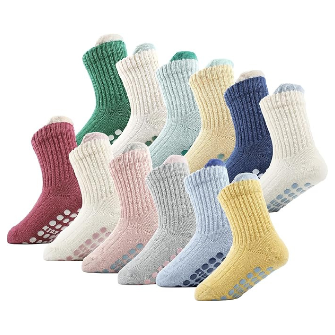 12-Pairs Baby Non Slip Cotton Grip Socks