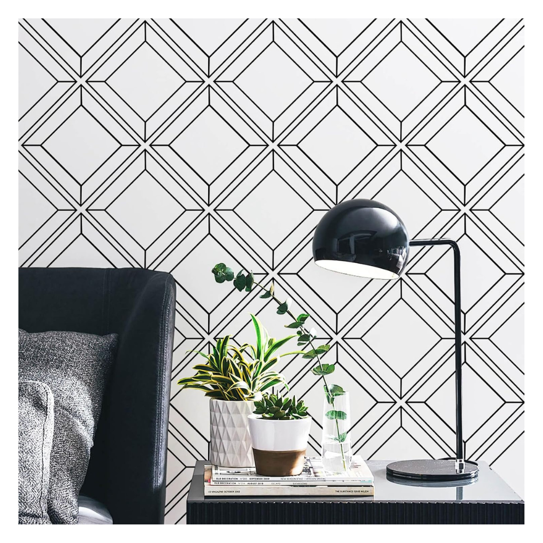 Peel And Stick White And Black Geometric Removable Wallpaper