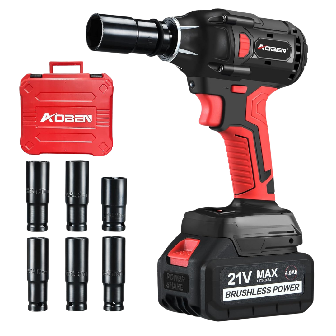 Aoben 21V Cordless Impact Wrench W/ 6-Pcs Driver Sockets