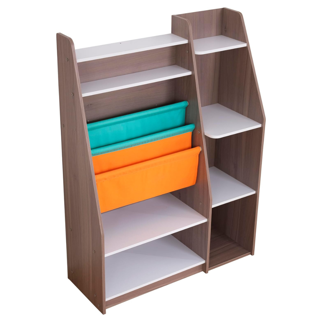 KidKraft Pocket Storage Wood Bookshelf With Slings And Shelves