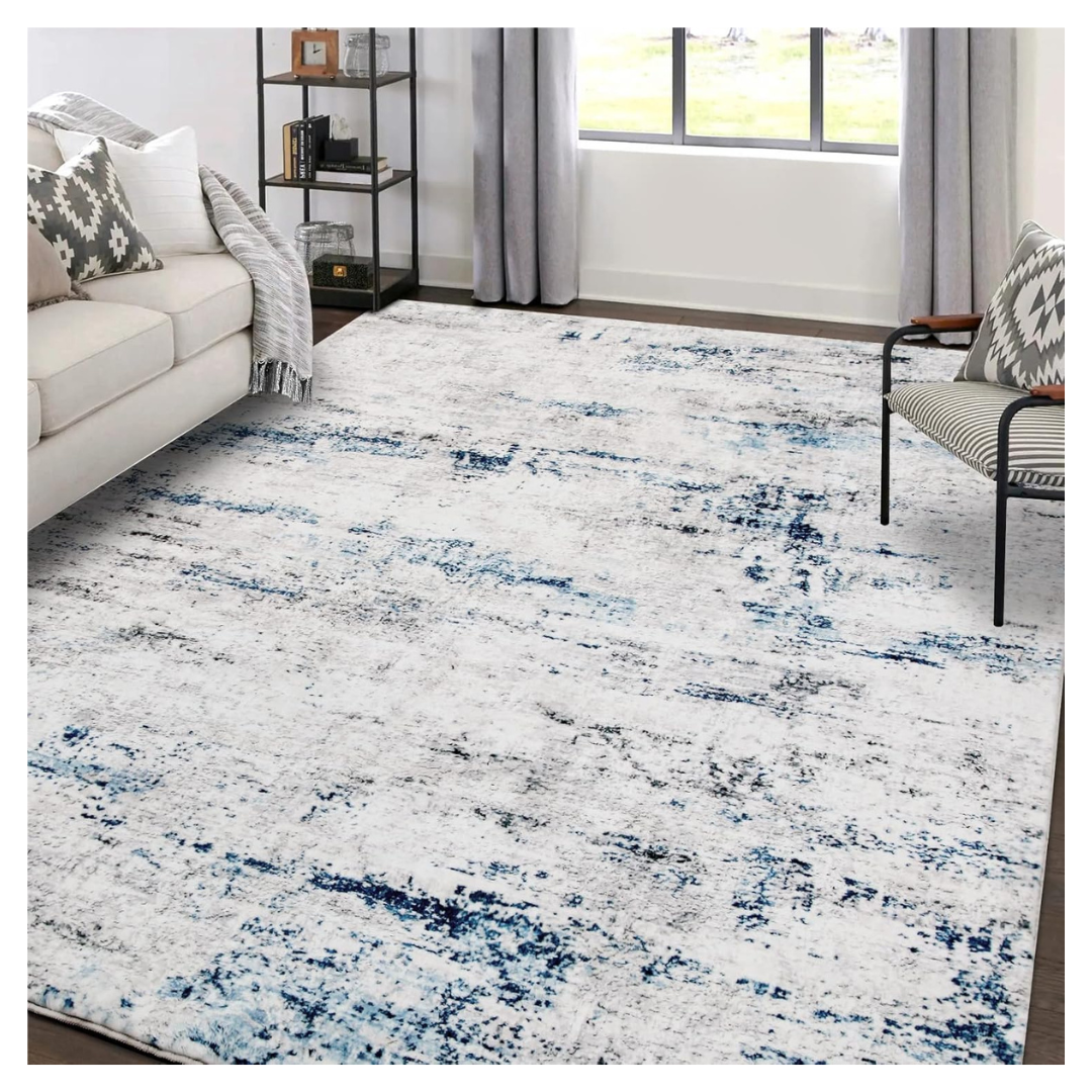 Large Indoor Modern Abstract Rug With Non Slip Rubber Backing (8"x10")