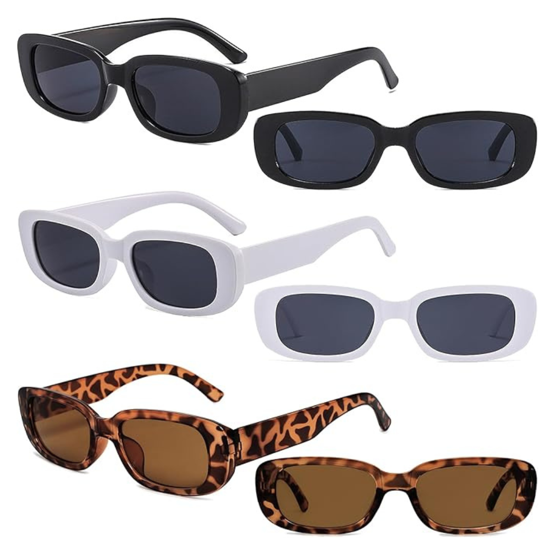 3-Pack Unisex Rectangle Trendy Y2K 90s Retro Square Sunglasses