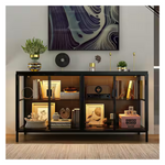 Black Wood 55.1" W Glass Door Display Cabinets Sideboard With Lights