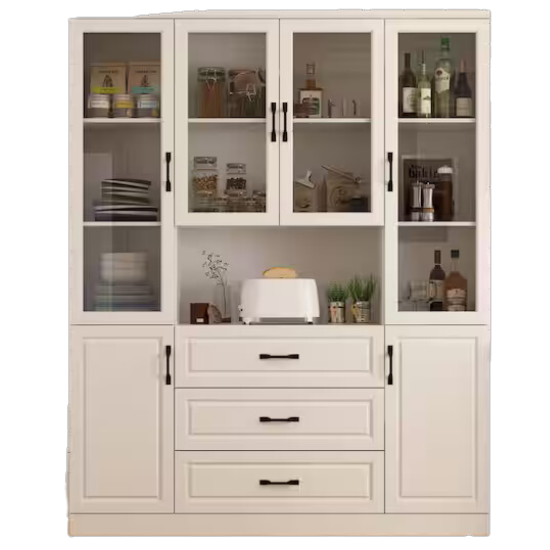 White Wood 63" W Buffet Sideboard Food Pantry With Hutch