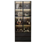 78.7" Black Wooden Accent Storage Cabinet With 2-Glass Doors