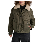 DKNY Women's Crop Quilted Jacket With Faux Fur Trim (Loden)