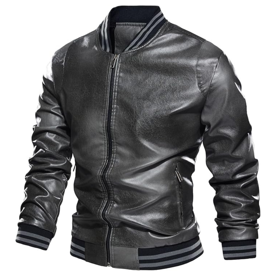 Men's Lightweight Stand Collar Faux leather Jacket