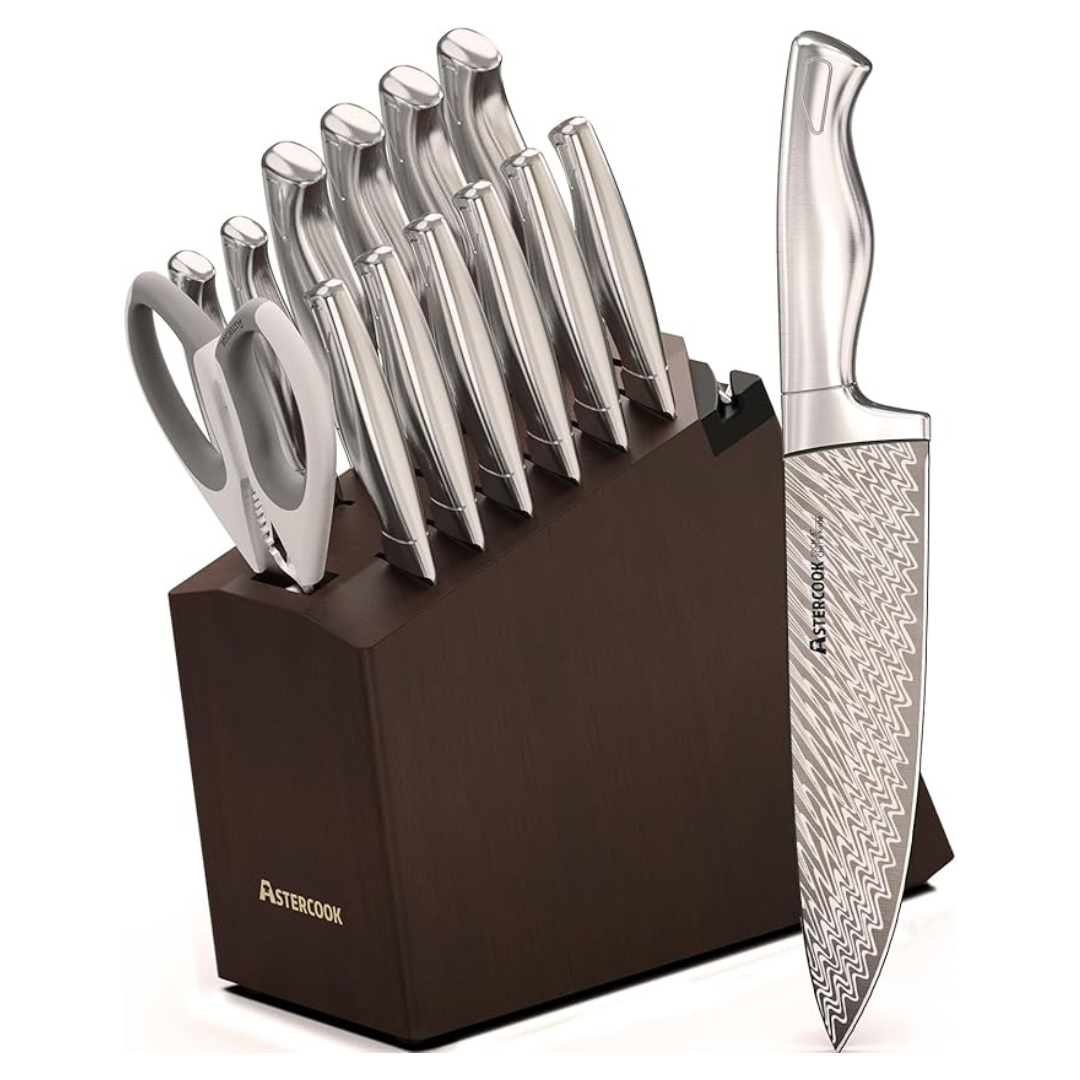 15-Piece German Stainless Steel Knife Sets w/ Built-In Sharpener