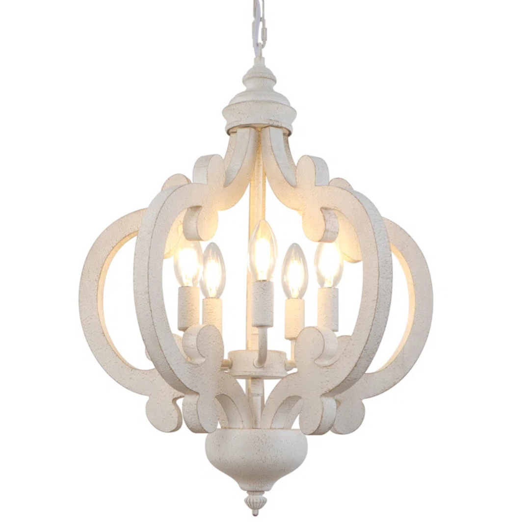 Ophelia & Co. Gisbelle 5 Light Wood Dimmable Geometric Chandelier