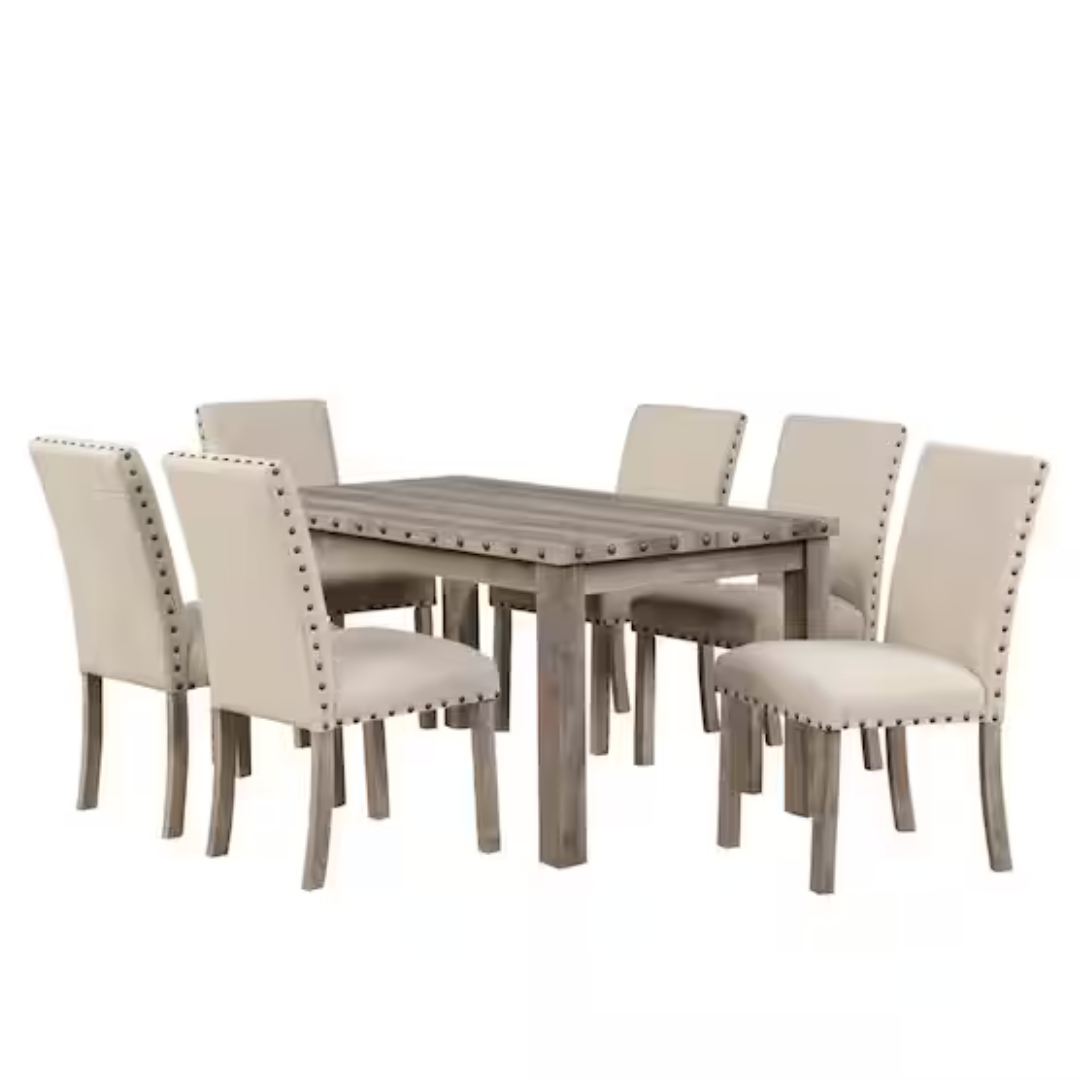 7-Pieces Rectangular Wood Tone Wooden Top Dining Table Set 6 Seats