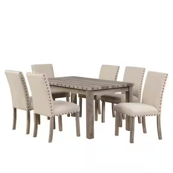 7-Pieces Rectangular Wood Tone Wooden Top Dining Table Set 6 Seats