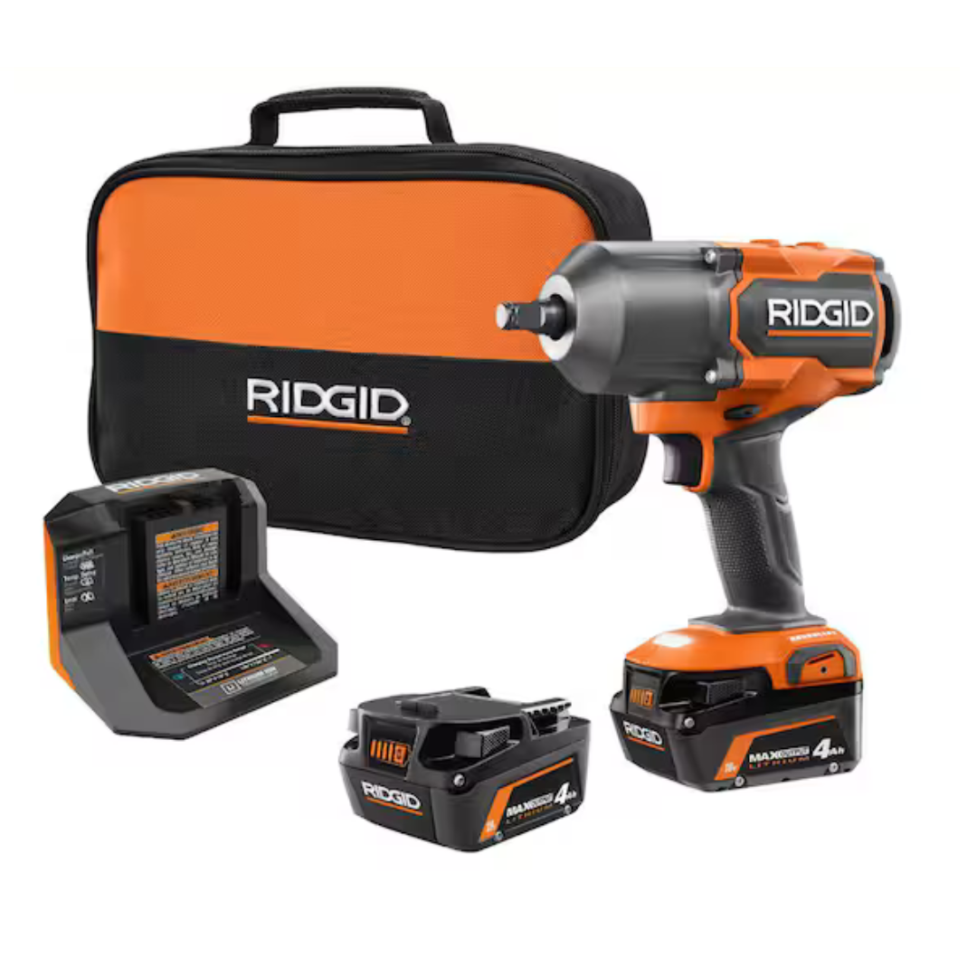 RIDGID 18V Brushless Cordless 4-Mode 1/2" High-Torque Impact Wrench Kit With (2) 4.0 Ah Lithium-Ion Batteries and Charger