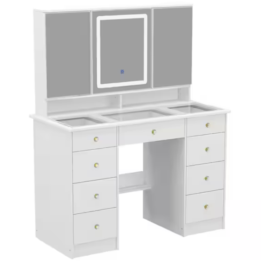 9 Drawers Wood White Makeup Vanity Desk