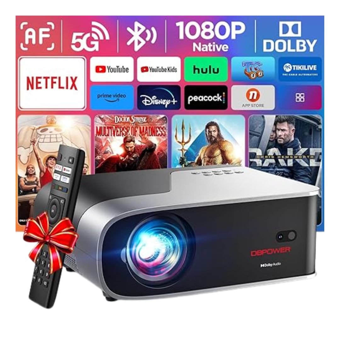 DBPOWER Native 1080p 500 ANSI 5G WiFi Smart Movie Projector w/ Apps