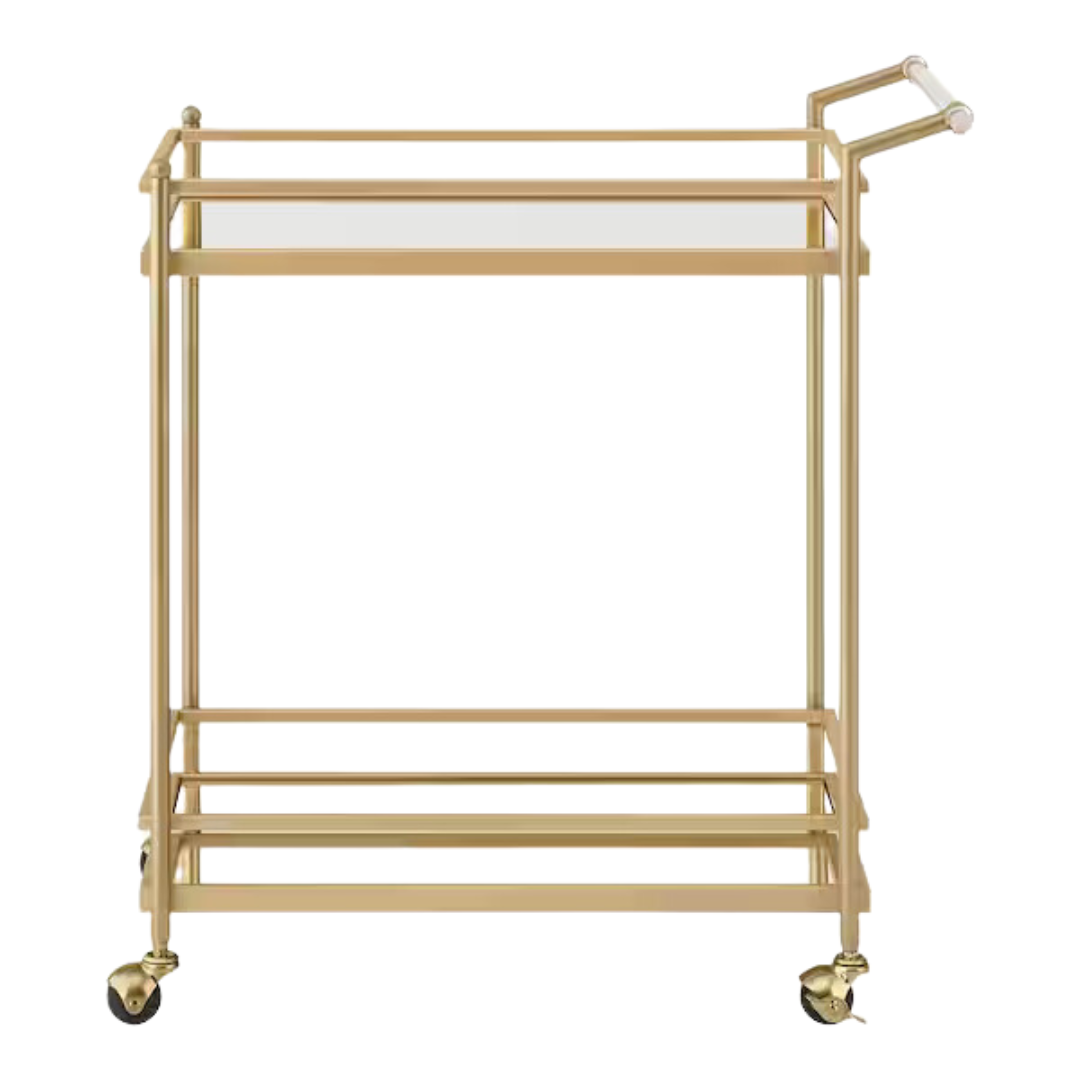 Gold Metal Bar Cart with Mirrored Glass Shelves (29 in. W)