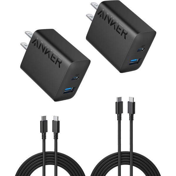 2-Pack Anker 20W Dual USB Port Wall Charger Adapter w/5ft USB-C Cable