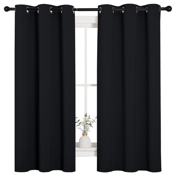 Pitch Black Solid Thermal Insulated Grommet Blackout Curtains