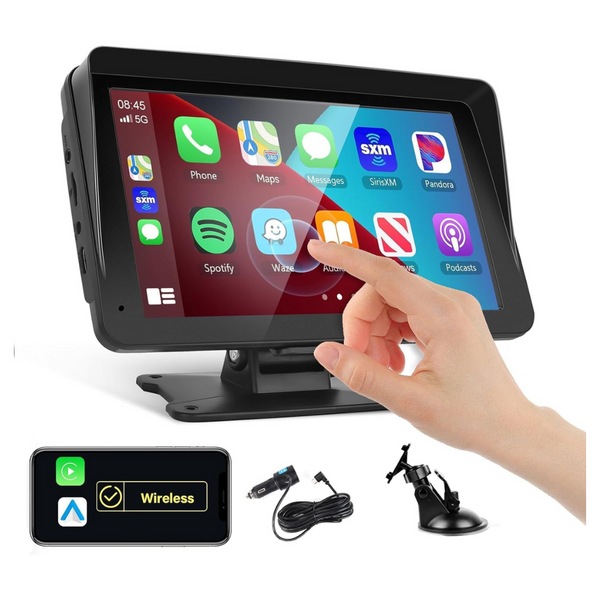 Podofo Portable 7" Touch Screen Wireless Carplay Car Radio